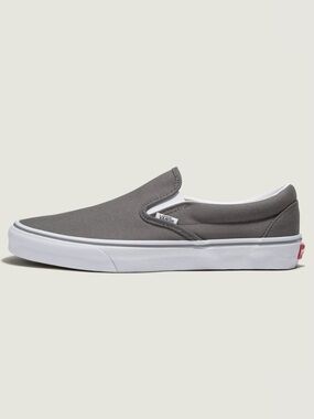 Vans Classic Slip-On Canvas Sneaker Grey White Grunge Streetwear Sz M7.5 W9